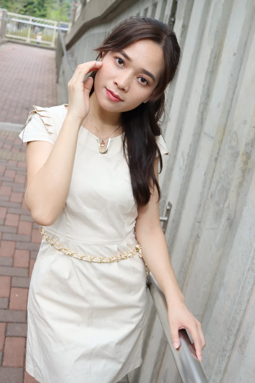 [Mzsock] NO.107 Vency Shen beige dress stockings high heels beautiful legs street photography#[70P]-11